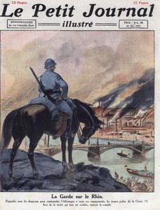 Efterkrigstiden (efter krigen): De tidligere mænd fra Første Verdenskrig vender tilbage til Rhinen for at sikre, at Tyskland opfylder sine forpligtelser på London-konferencen. Illustration taget fra "" Le petit journal illustrious""" af 22/05/1921. Privat  af Anonymous Anonymous