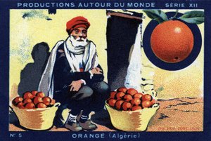 Produktioner over hele verden: Orange i Algeriet. Chromolithography fra 1933 i "" Joseph-Milliat Album"" af Anonymous Anonymous