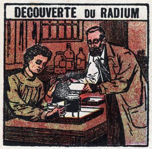 Radium: opdaget radium af Pierre (1859-1906) og Marie Curie (1867-1934) i 1898. Anonym illustration fra 1925. Privat samling. af Anonymous Anonymous
