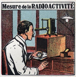 Radium: måling af radioaktivitet. Anonym illustration fra 1925. Privat samling. af Anonymous Anonymous