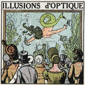Refleksion af lys: optisk illusion. Brug af en is til at give en illusion af en kvinde fisk. Anonym illustration fra 1925. Privat samling. af Anonymous Anonymous