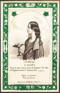 Repræsentation af Saint Agatha Fromme billede. Postkort. Begyndelsen af det 20. århundrede. Privat samling af Anonymous Anonymous