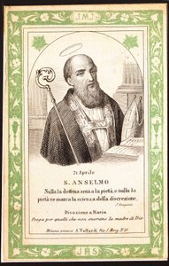 Repræsentation af Saint Anselm Pious billede. Postkort. Begyndelsen af det 20. århundrede. Privat samling af Anonymous Anonymous