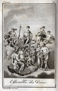 Repræsentation af gudernes forsamling på Olympus-bjerget eller de tolv olympiere. Stik fra 1819 i "Lettres a Emilie sur la mythologie" af Charles Albert Demoustier (1760-1801). Privat samling. af Anonymous Anonymous