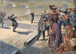 Russiske generaler Smyrnoff og Fock kæmper i en duel. Indgravering fra avisen "" Le Petite Parisien"", 5/04/1908. Privat samling. af Anonymous Anonymous
