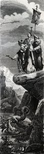 Saint Front (første evangelist af Perigord) (3. århundrede) udfælder dragen i Dordogne - Indgravering af 1846 i "" Helgenernes liv""". Privat samling. af Anonymous Anonymous