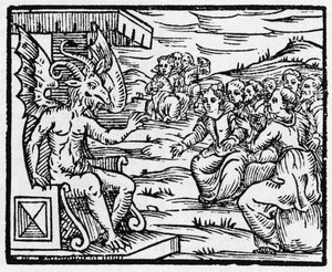 Satan henvender sig til troldmænd - "Compendium Maleficarum", omhandler hekse, deres ondskab og deres sortileges af Francesco Maria Guazzo eller Guaccio eller Guaccius (15?? -16??) 1608 privatsamling af Anonymous Anonymous