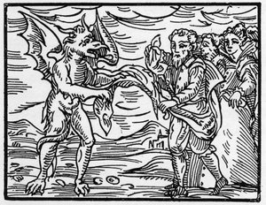 Satan fratog troldmændene deres tøj - "Compendium Maleficarum", aftaler om heksene, deres ondskab og deres sortileges af Francesco Maria Guazzo eller Guaccio eller Guaccius (15?? -16??) 1608 privatsamling af Anonymous Anonymous