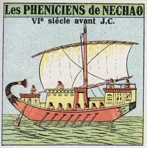 Skibe og skibe: Føniciske sømænd i Farao Nechos tjeneste i det 7. århundrede f.Kr. Anonym illustration fra 1925. Privat samling. af Anonymous Anonymous