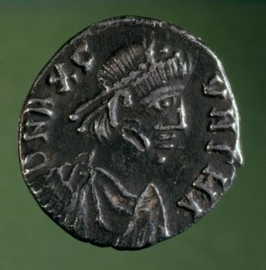 Sølvfornægter med afbildet af vandalernes konge Gunthamund (484-496). af Anonymous Anonymous
