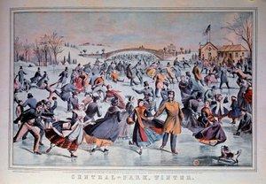 Skøjteløb på den frosne sø i Central Park i New York City, USA. 1800-tallets privatsamling af Anonymous Anonymous