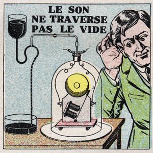 Lydenergi: lyd spredes ikke i et vakuum. Vi sætter en elektrisk klokke i en lukket klokke, og så tømmer vi den. Anonym illustration fra 1925. Privat samling. af Anonymous Anonymous