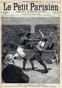 Sport, Boksning: En bokserkamp i England mellem Peter Jackson og den australske mester Frank Slavin. Gravering. En af avisen "" Le petit parisien"" den 12/06/1892. Privat samling af Anonymous Anonymous