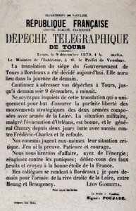Telegrafiske nyheder om Tours af 9/12/1870 af Léon Gambetta. af Anonymous Anonymous