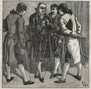 Test af den bresilianske falske diamant af John Mawe (1764-1829) britisk mineralog. Indgravering fra 1885 i "" Les arts et metiers illustres"" af Adolphe BITARD. af Anonymous Anonymous