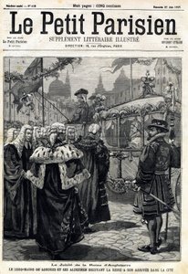 Jubilæet for dronningen af England Victoria: Londons overborgmester Horatio Davies (1819-1901) og hans rådmænd, der modtog dronningen, ankom til byen. I "" Le Petit Parisien"" den 27/06/1897. Privat samling af Anonymous Anonymous