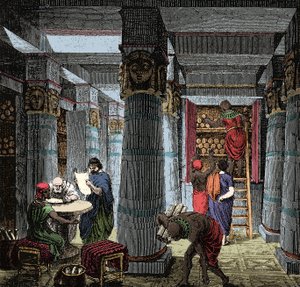 The Library of Alexandria - Udsigt over det indre af biblioteket i Alexandria i Egypten. af Anonymous Anonymous