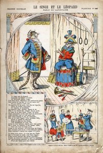 Aben og Leoparden. Anonym illustration til Les Fables af Jean de LA FONTAINE (Lafontaine) (1621-1695). Billeddannelse af Pont-a-Mousson, ca. 1880. Privat samling. af Anonymous Anonymous