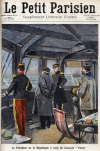 Republikkens præsident Armand Fallieres (1841-1931) ombord på Cuirasse "" Verite"". En af avisen "" Le petit parisien"" den 26/07/1908. Privat samling. af Anonymous Anonymous