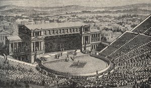 Dionysos Teater, Akropolis, Athen, Grækenland - Genopførelse af 1890 af Dionysos Teater - i Athen, det antikke Grækenland. - gravering 1890 af Anonymous Anonymous