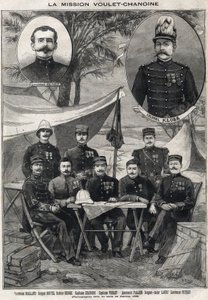 Voulet Chanoine-missionen (Voulet-Chanoine) Fransk ekspedition til den koloniale erobring af Tchad: portræt af løjtnant Octave Meynier (1874-1961) og oberst Arsene Klobb (1857-1899) med nederste venstre mod højre: løjtnant Joalland, sergent Boutel af Anonymous Anonymous