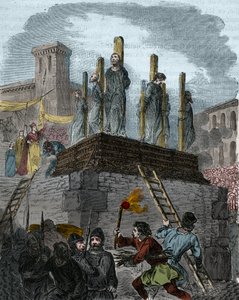 Sagen om kættere i Orleans: kanoner blev dømt til slagteren for kætteri i Orleans i 1022. (første bucher i historien om kampen mod kætteriet i Vesten under Robert II den frommes styre (996-1031). af det 19. århundrede af Anonymous Anonymous