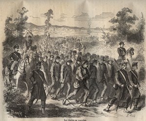 Kæden startede i Toulon Bagne i det 19. århundrede. Indgravering i "Fangernes historie fra deres skabelse til i dag"" (1877) af Pierre Zaccone (1817-1895) (Colonia Penale - Straffekoloni). Privat samling. af Anonymous Anonymous