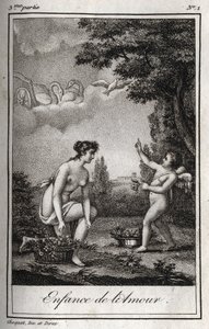 Kærlighedens barndom. Stik fra 1819 i "Lettres a Emilie sur la mythologie" af Charles Albert Demoustier (1760-1801). Privat samling. af Anonymous Anonymous