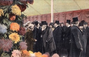 Krysantemfesten: officiel krysantemudstilling. Gravering. En af avisen "" Le petit parisien"" den 20.11.1910. Privat samling. af Anonymous Anonymous
