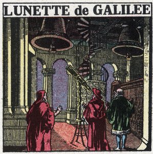 De første optiske instrumenter: astronomisk ramme af Galileo Galilei kaldet Galilæa (1564-1642) opfundet i 1610. Anonym illustration fra 1925. Privat samling. af Anonymous Anonymous