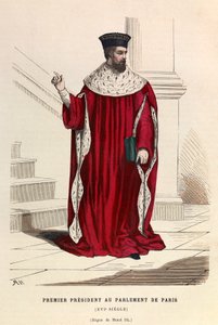 Den første formand for parlamentet i Paris i det 16. århundrede under kong Henrik III - Første formand for parlamentet i Paris i det 16. århundrede - privat samling af Anonymous Anonymous