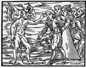 Aftrykket af djævelens klo - "" Compendium Maleficarum"", omhandler hekse, deres ondskab og deres sortileges af Francesco Maria Guazzo eller Guaccio eller Guaccius (15?? -16??) 1608 privatsamling af Anonymous Anonymous