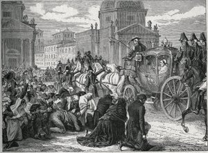 Pave Pius VIIs (Pio) (1742-1823) triumferende indtog i Rom (Roma) den 24. maj 1814. Indgravering af det 19. århundrede. Privat samling. af Anonymous Anonymous