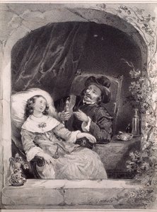 Lægens besøg hos en ung dame (litografi af Anonymous Anonymous