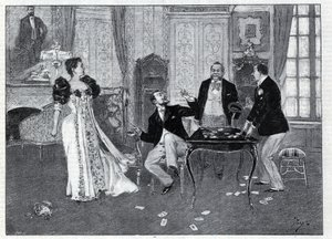 Teaterrepræsentation: "" Systeme Ribadier"", vaudeville af Georges Feydeau (1862-1921) og Maurice Hennequin (1863-1926) i Theatre du Palais-Royal i Paris. Stik i “Le monde illustree”” fra 1892. Privat samling. af Anonymous Anonymous