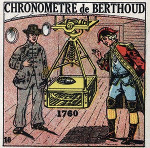 Tid: Marinekronometer opfundet af Ferdinand Berthoud (1727-1807) i 1760. Anonym illustration fra 1925. Privat samling. af Anonymous Anonymous