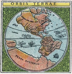 Tid: orbis terrae. Kloden med Ecuador og troperne. Anonym illustration fra 1925. Privat samling. af Anonymous Anonymous