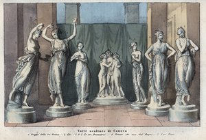 Forskellige skulpturer af Canova - De Tre Gracer - Hebe - De Tre Gracer Danser - Venus Italica - Muse - indgravering fra "" Skikke og traditioner for alle universets folk. Det er historien om regeringen, lovene, militsen, om alles religion af Anonymous Anonymous