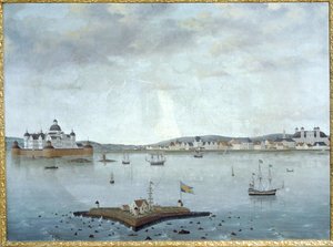 Udsigt over Kalmar med Kalmar Slot, Sverige ... (akvarel) af Anonymous Anonymous