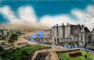 Udsigt over Bastillen med dens omgivende mure under kong Charles V den Vise (1338-1380), gravering, privat samling af Anonymous Anonymous
