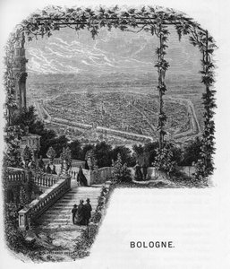 Udsigt over byen Bologna (Bologna), Italien gravering fra 1859 i "" gallerierne i Europa - Italien "" af armengaud. Privat samling. af Anonymous Anonymous