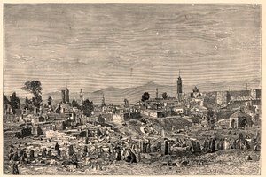 Udsigt over byen Erzurum (Erzurum) i Armenien (nu Tyrkiet). Indgravering i "The Catholic Missions in the XIXth Century"" af Louis-Eugene (Louis Eugene) Louvet. privat samling. af Anonymous Anonymous