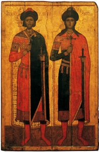 De hellige Boris og Gleb, midten af det 14. århundrede. af Anonymous Russian icon painter