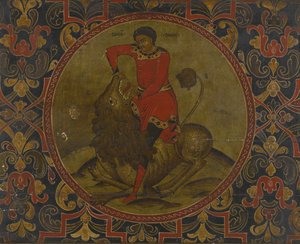 Samson Fighting the Lion, begyndelsen af det 18. århundrede af Anonymous Russian icon painter