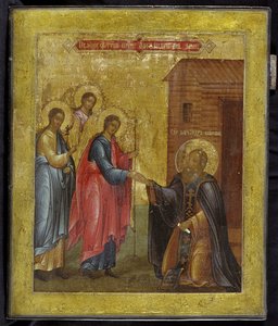Den hellige treenigheds tilsynekomst til den hellige Alexander Svirsky, 1800-tallet af Anonymous Russian icon painter