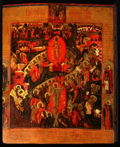 Nedstigningen til helvede med udvalgte hellige, slutningen af det 17. århundrede. af Anonymous Russian icon painter