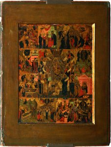 The Glorification of the Virgin Akathist Hymne to the Allerhelligste Theotokos, tidligt i det 17. af Anonymous Russian icon painter