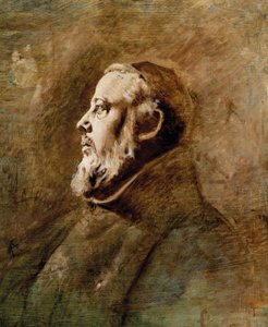 Busteportræt af en munk i profil (olie på lærred) af Anselm Feuerbach