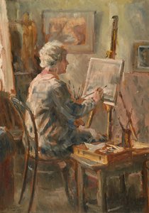Kunstner på arbejde i Cor Vissers atelier, Ipswich