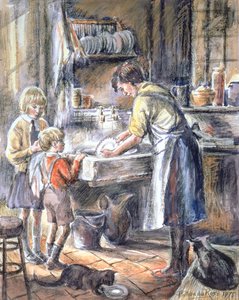 Helping with the Washing Up, 1975 (wc og farveblyant)